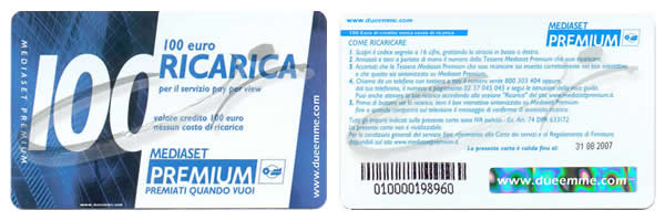 RICARICA DA 100 EURO MEDIASET PREMIUM