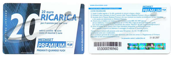 RICARICA DA 20 EURO MEDIASET PREMIUM