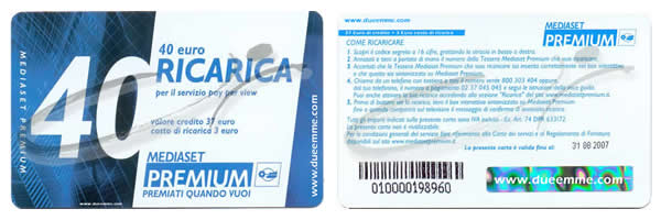 RICARICA DA 40 EURO MEDIASET PREMIUM
