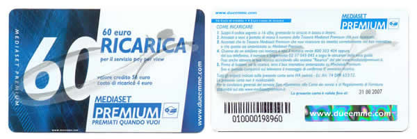 RICARICA DA 60 EURO MEDIASET PREMIUM